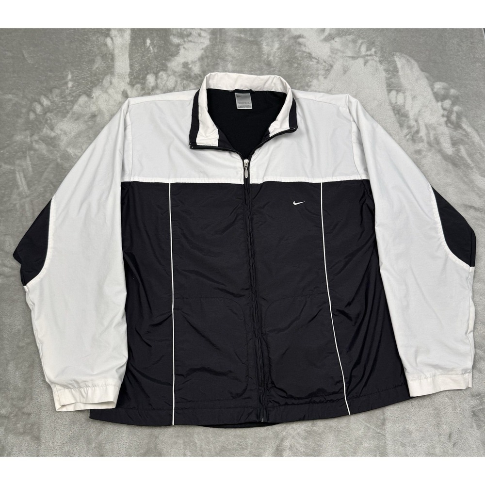 Vintage Nike‎ Track Jacket Womens XL Black White Lined Windbreaker Retro 90s Y2K